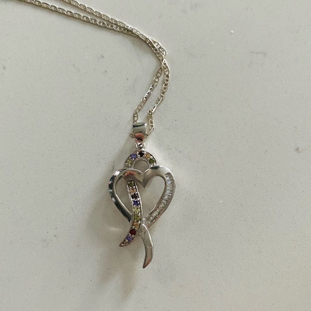 925 Italy Colored & Clear CZ Loop Open Heart Mariner Necklace & Earring Set Firm - Picture 12 of 15